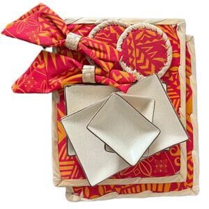 Bone ceramic Sushi Serving Set with Bamboo and Cloth Place Setting for 2